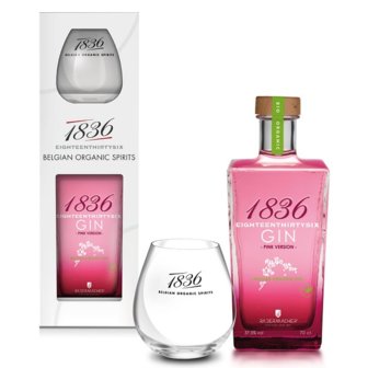 1836 Belgian Organic Pink Gin 42% 70cl Glass Giftpack