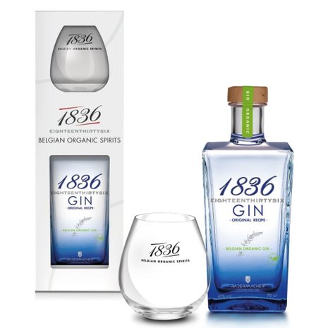 1836 Belgian Organic Gin 43% 70cl Glass Giftpack